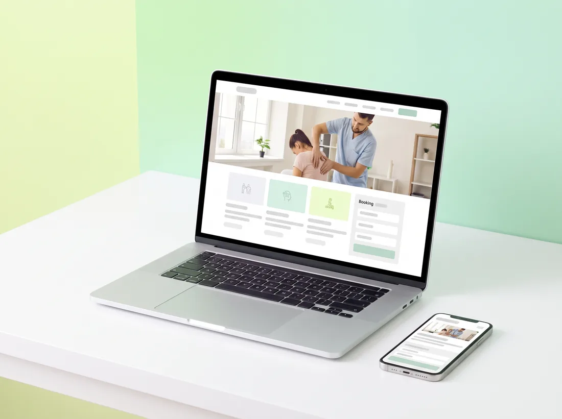 Strona internetowa dla fizjoterapeuty na laptopie i telefonie