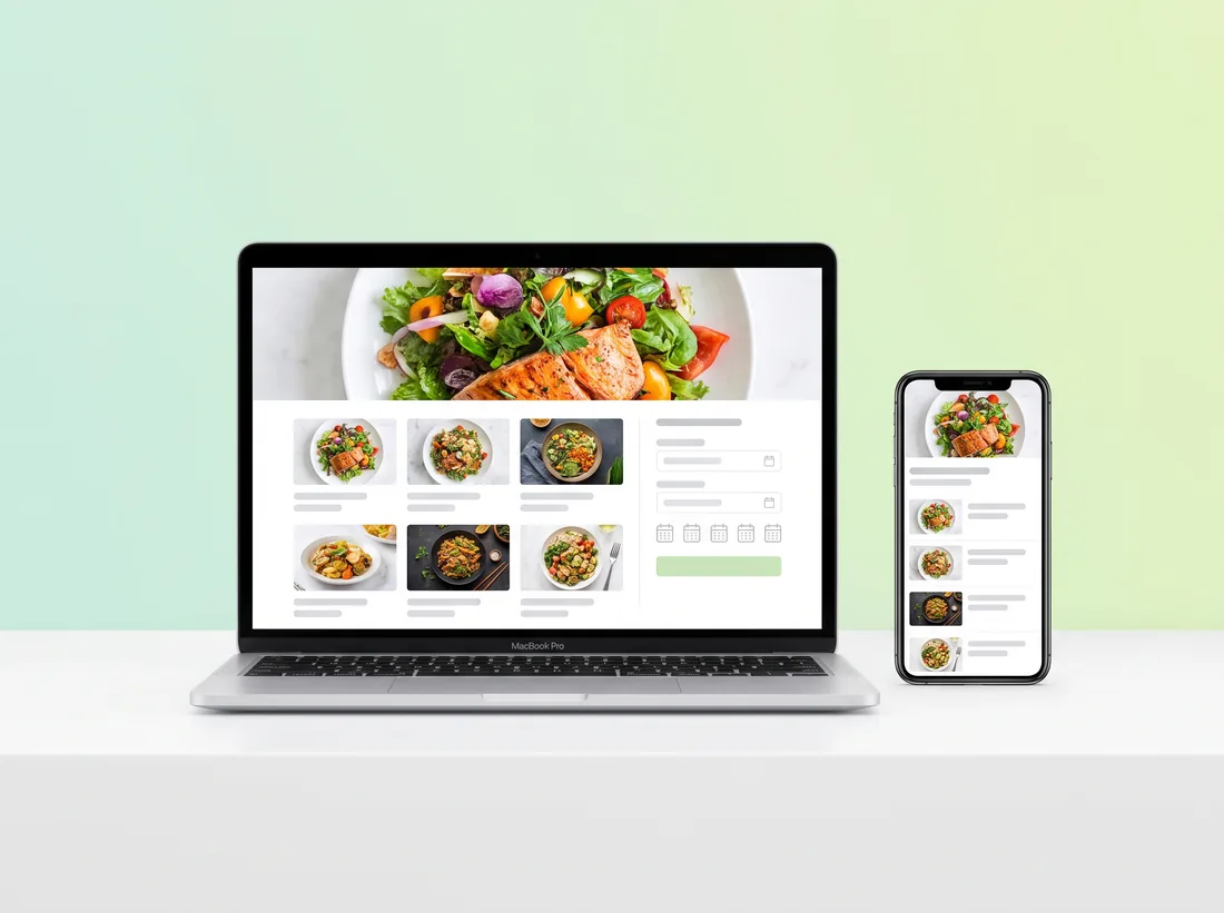 Strona internetowa dla restauracji na laptopie i telefonie