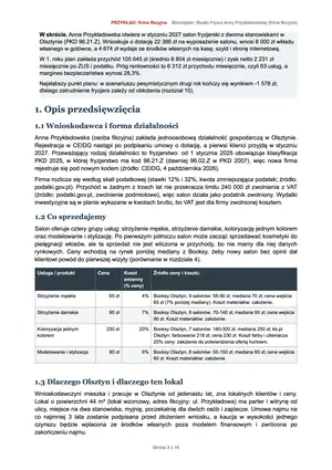 Przykład, strona 3: streszczenie i opis przedsięwzięcia