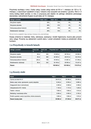Przykład, strona 7: przychody w trzech latach i koszty stałe