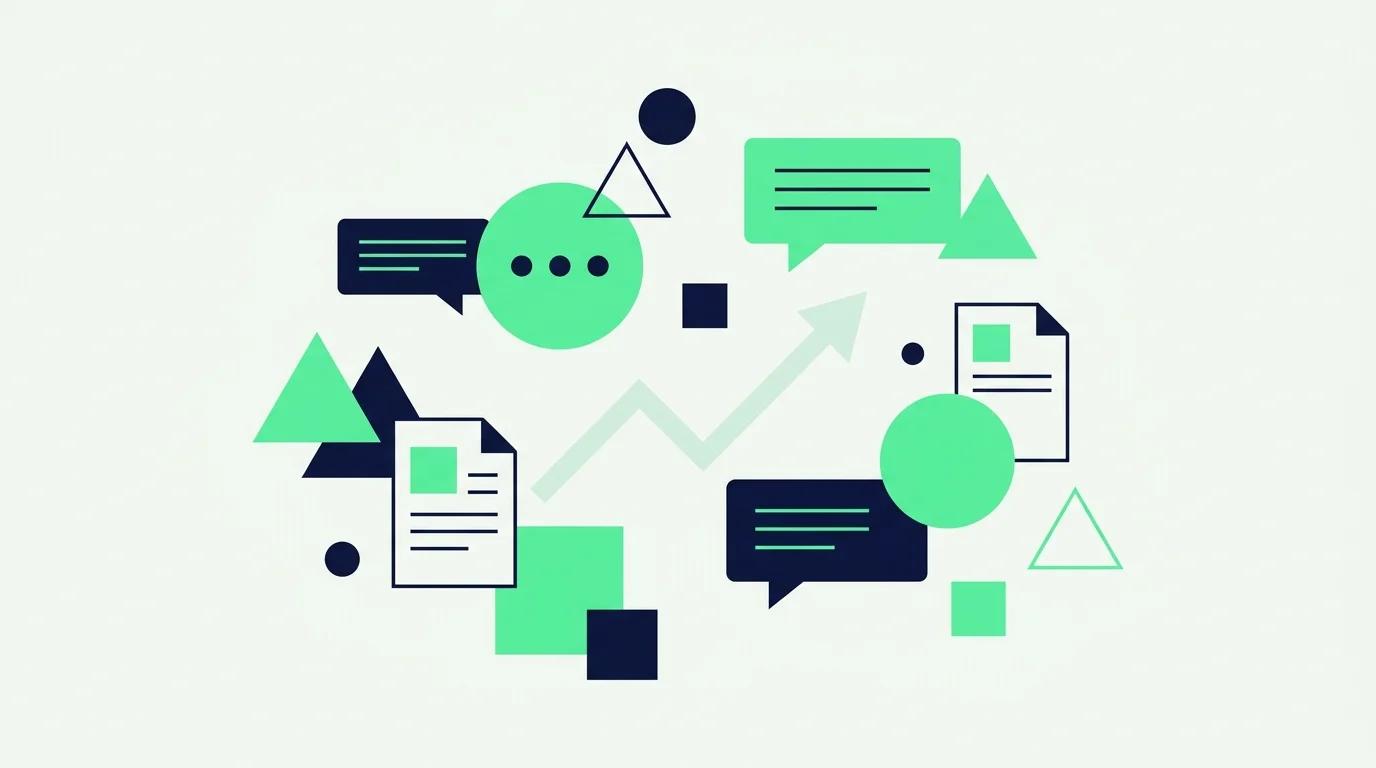 Speech bubbles, documents and a growth arrow, a symbol of content marketing