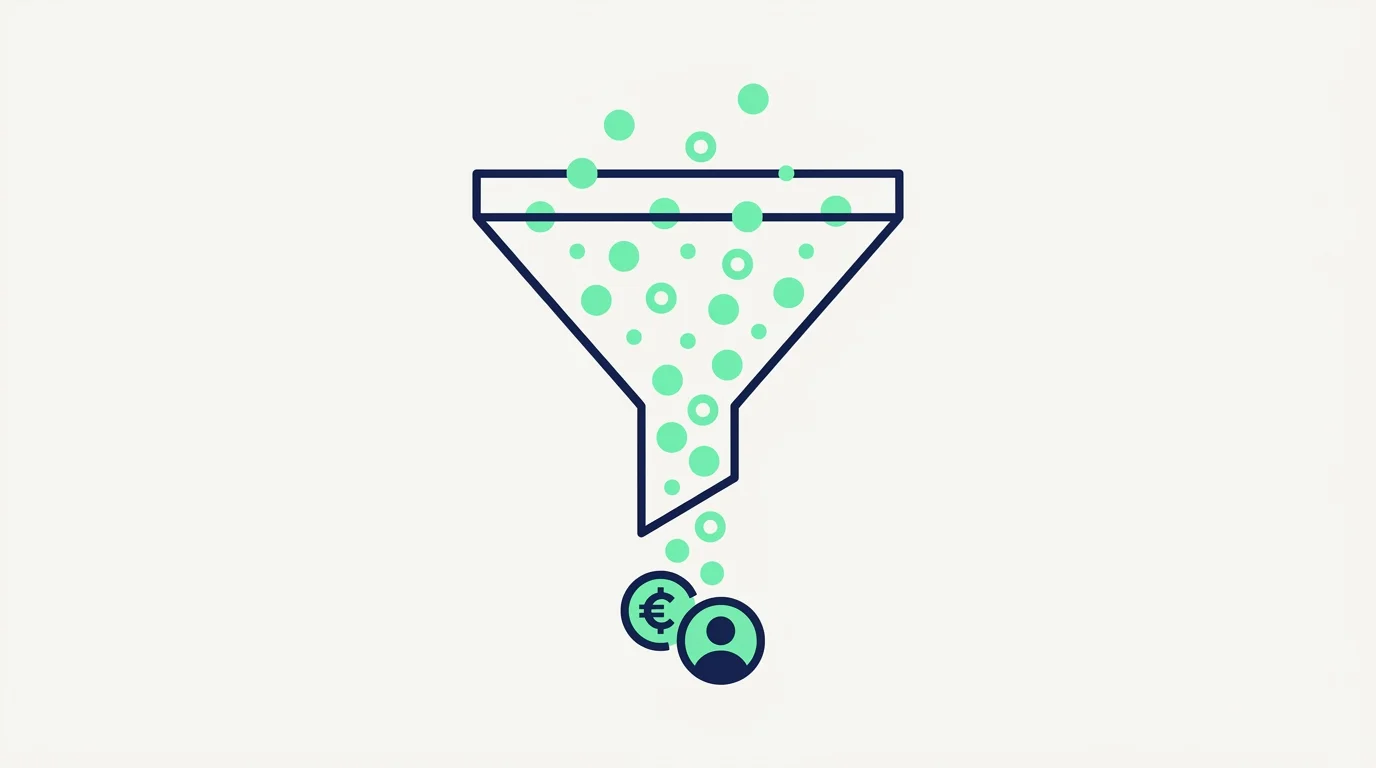 A sales funnel turning incoming contacts into a customer and revenue