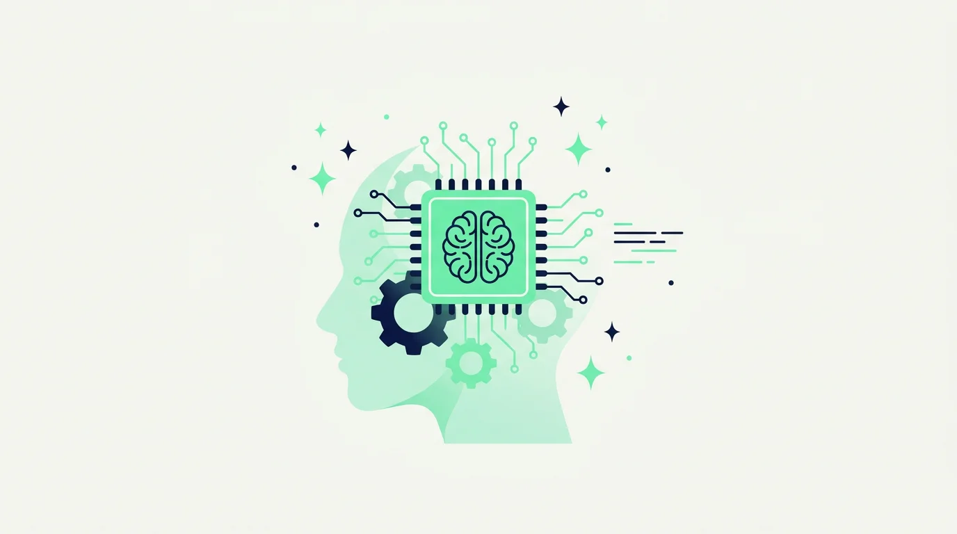 A head with a processor and gears inside, a symbol of artificial intelligence in marketing
