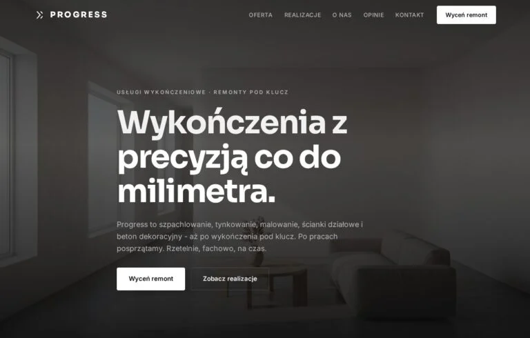 Black, minimalist website of an interior finishing company