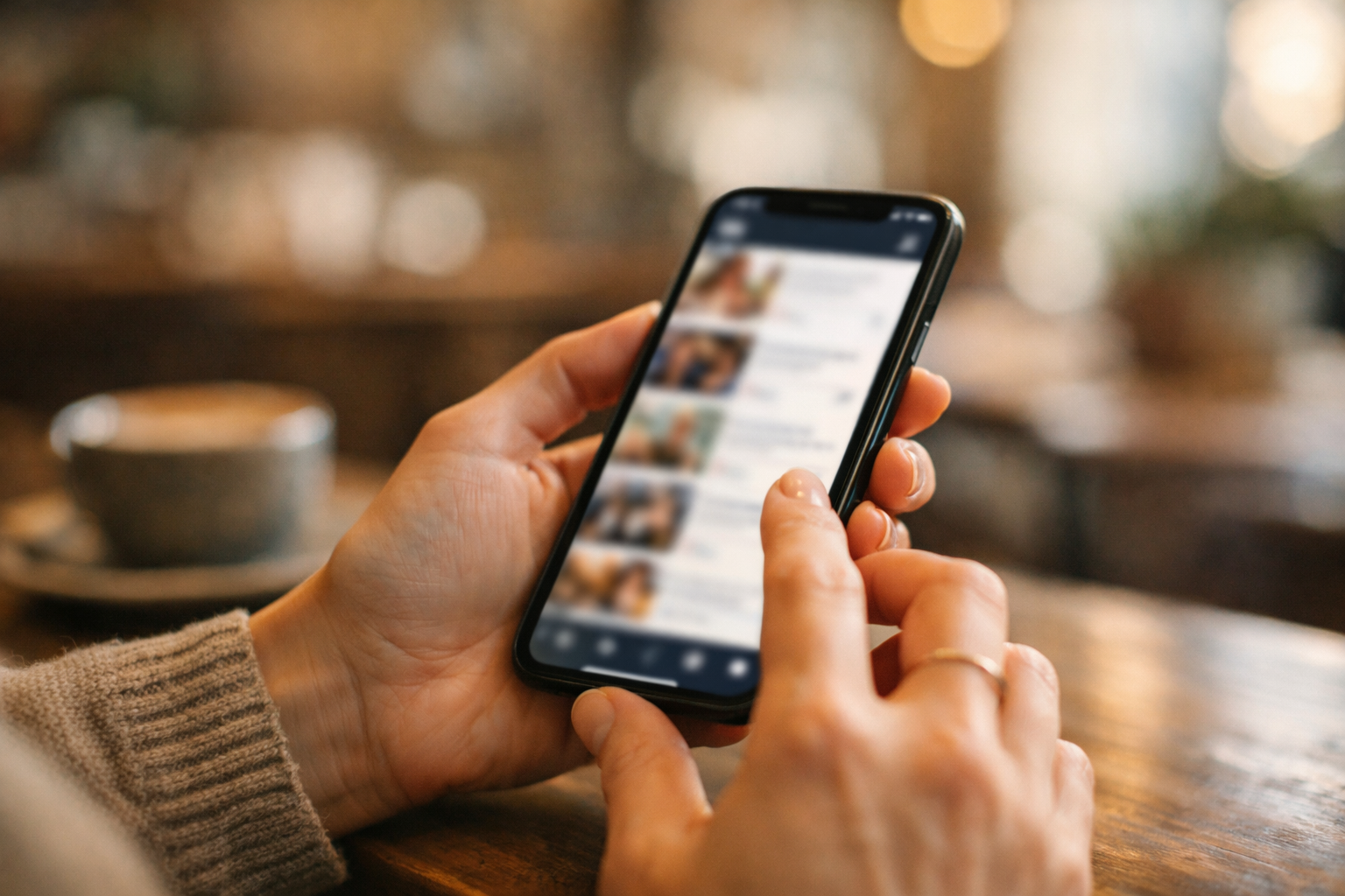 Creator holding a smartphone with an active feed full of audience reactions