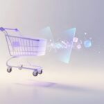 Przezroczysty wózek sklepowy rozsypujący się w cząstki, symbol kosztu wdrożenia sklepu internetowego